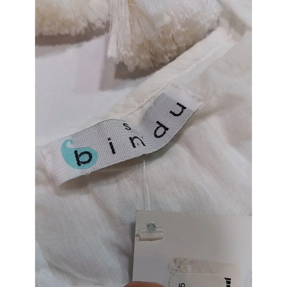 Bindu Boho Sundress Paloma Blue Tassel Tie Lined Tiered small white new - Picture 13 of 16